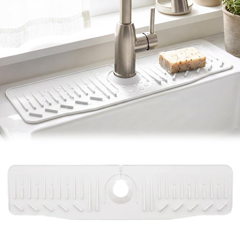 24 Inch Silicone Faucet Mat for Kitchen Sink, 2026 New Silicone Splash Shield for Kitchen…