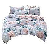 Feelyou Flamingo Bedding Set Tropical Bird Animal Print Comforter Cover Palm Tree Fronds and Leaf...