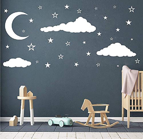Vinilos decorativos 3D nubes luna y estrellas blanco