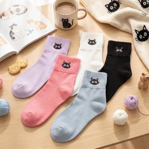 Image of Eurzom 10 Pairs Socks Womens Crew Elastic Ankle Length Cotton Socks Aesthetic Cute Lightweight Low Cut Gifts for Women