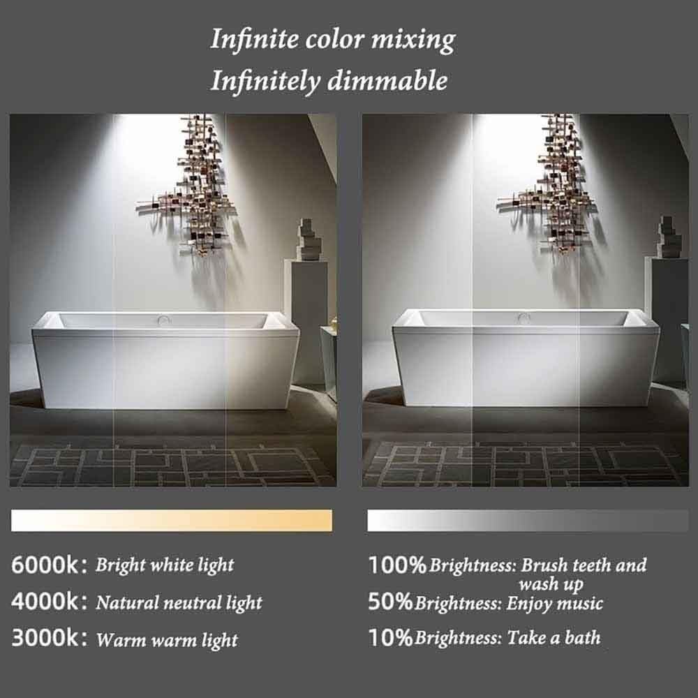 Lustro toaletkowe LED ściemniane półokrągłe lustro ścienne przeciwmgielne i nietłukące srebrne lusterko do makijażu do łazienki 110/120 cm lewo/prawe cięcie stylowy design