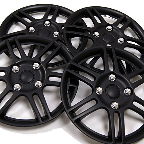 Image of WC3-14-1004-B - Pack of 4 Hubcaps - 14-Inches | Black | Style 004 Style Snap-On (Pop-On) Type Matte Black Wheel Covers Hub-caps