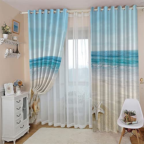 SDSONIU Verdunkelungsvorhang Strandmotiv - Blickdicht 170x200cm Mit Ösen Für Kinderzimmer & Wohnzimmer