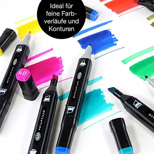 OfficeTree Marker Pens Dual Tip 80 Colors - Alcohol Markers - Intense and Soft Colours - Twin Marker for Sketching, Coloring, Highliting, Drawing and Painting
