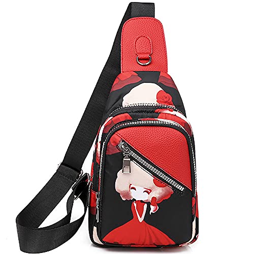 RTGGSEL Boho Ethnic Women's Waterproof Oxford Sling Shoulder Bags Girls Travel Crossbody Chest Bag Ladies Fishing Hiking Daypack (Cartoon Girl)