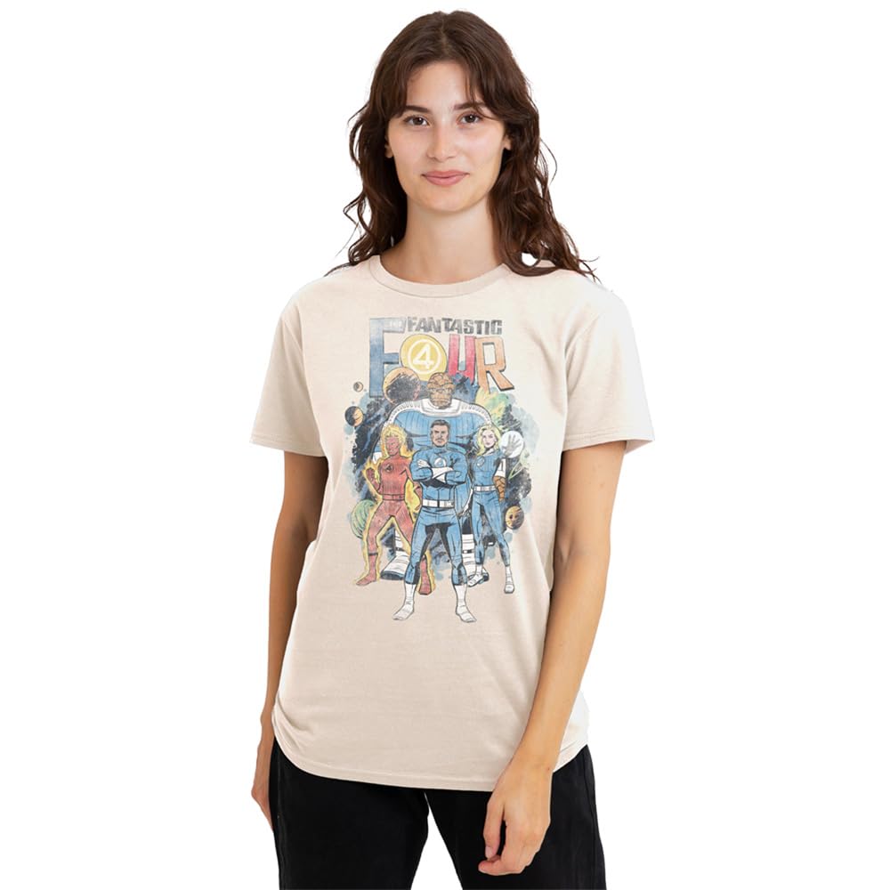 Marvel Fantastic Four Cosmic First Family Ladies T Shirt, Natural, Medium