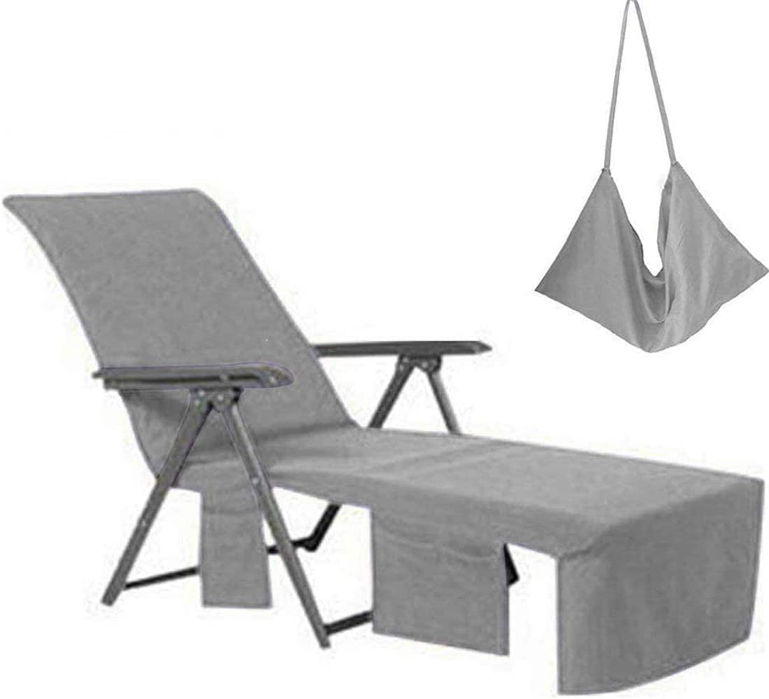 THE WHITE SHOP Lounge Chair Cover Microfiber Beach Chair Cover Towel Swimming Pool Chair Cover with Pockets Soft and Quick Dry Chaise Lounger Towel Cover for Sunbathing Garden Hotel, 85 x 30 inch/gray
