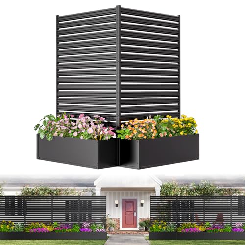 1 Panel No-Dig Metal Patio Privacy Fence Screen with Planter Box, 73.8' H × 45.3' W Air Conditioner...