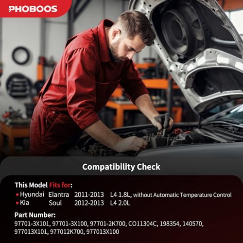 Image of PHOBOOS A /C Compressor with Clutch Compatible with Hyundai Elantra 2011-2013 L4 1.8L (without Automatic Temperature Control) & Kia Soul 2012-2013 L4 2.0L. With one pin connector, Ref. CO11304C, 198354