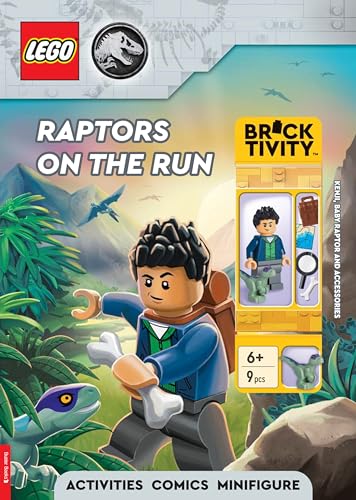 Image of LEGO Jurassic World: Raptors on the Run Activity Book (with Kenji minifigure, baby raptor and accessories) (LEGO Minifigure Activity)