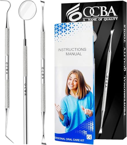 OCBA Dental Plaque Remover for Teeth Cleaning Kit for Plaque Removal Tools Including Dentist Mirror for Personal and Home Use