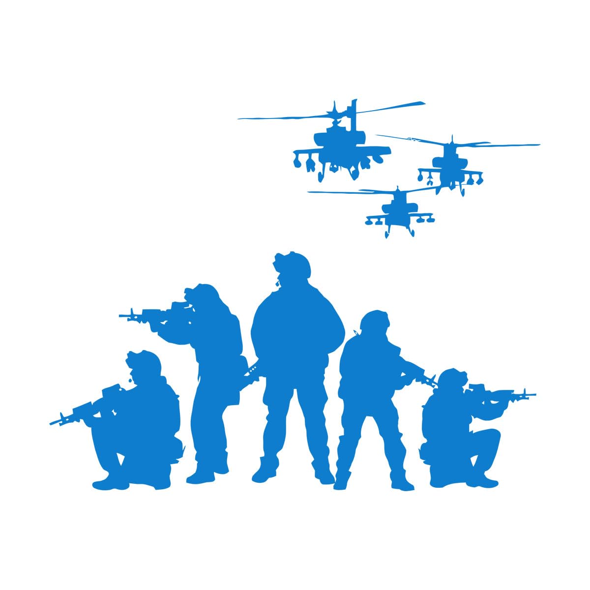 Fine Carving Decals Soldiers Helicopters Patriotic Military 54x69.8cm Self Adhesive Large Blue