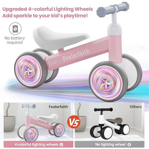 Baby Balance Bike for 1 Year Old Boys Girls, Toddler First Bike with 4 Colorful Lighting Wheels | 12-24 Month Toddler Balance Bike | First Birthday Gifts (Baby Pink) - Image 2