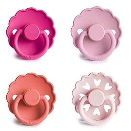 FRIGG Natural Rubber Baby Pacifier 4-Pack Rosy Romance | Made in Denmark | BPA-Free (6-18 Months)