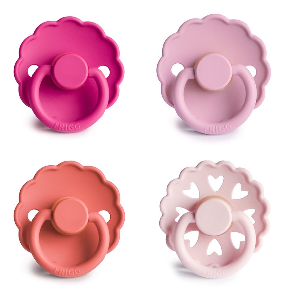 Image of FRIGG Natural Rubber Baby Pacifier 4-Pack Rosy Romance | Made in Denmark | BPA-Free (6-18 Months)