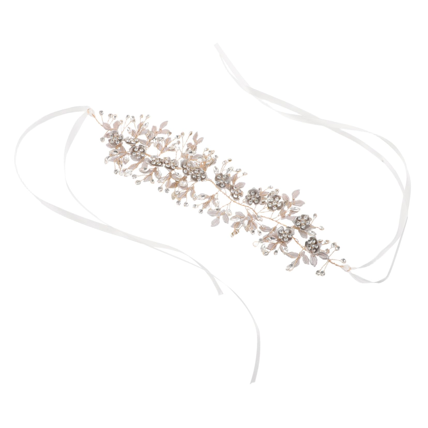 Healvian Fascia per Capelli da Sposa Fiori e Foglie Dorate Cerchietto da Sposa con Cristalli Accessori per Capelli per Damigelle Copricapo Floreale per Feste e Cerimonie