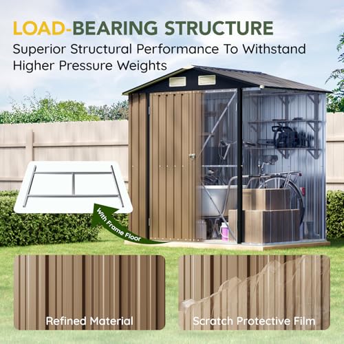 Image of Breezz 4X6FT Outdoor Steel Storage Shed with Frame Floor,Lockable Doors, Weather-Resistant Metal Tool Shed for Garden, Backyard, Patio, and Utility Storage