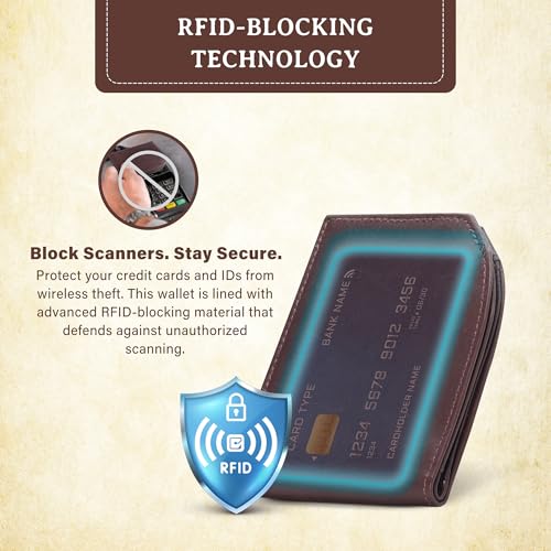 Image of ROGUE WALLET Tailored Genuine Leather Wallets - RFID Blocking, Durable & Stylish Front-Pocket Comfort - Holds 6-8 Credit Cards, ID Window, Extra Storage Pockets & More (Brown)
