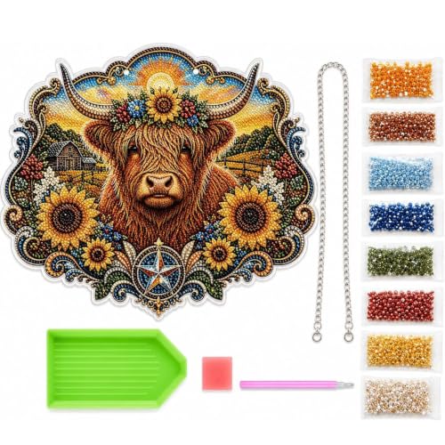 Kit broderie diamant Vache des Highlands avec outils complets de peinture strass
