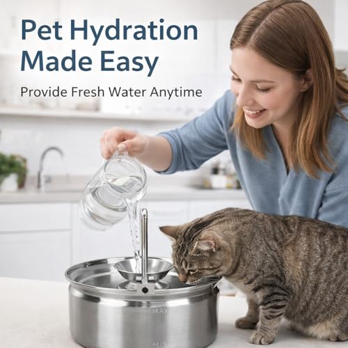 Fuente de agua para gatos acero inoxidable 3.2L automática miniatura 4