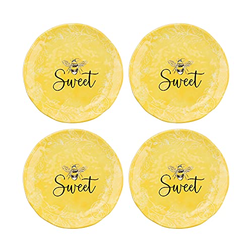Upware 16-Piece Melamine Dinnerware Set, Includes Dinner Plates, Salad Plates, Dessert Plates, Bowls, Service For 4. (Sweet Bees) #TOP4