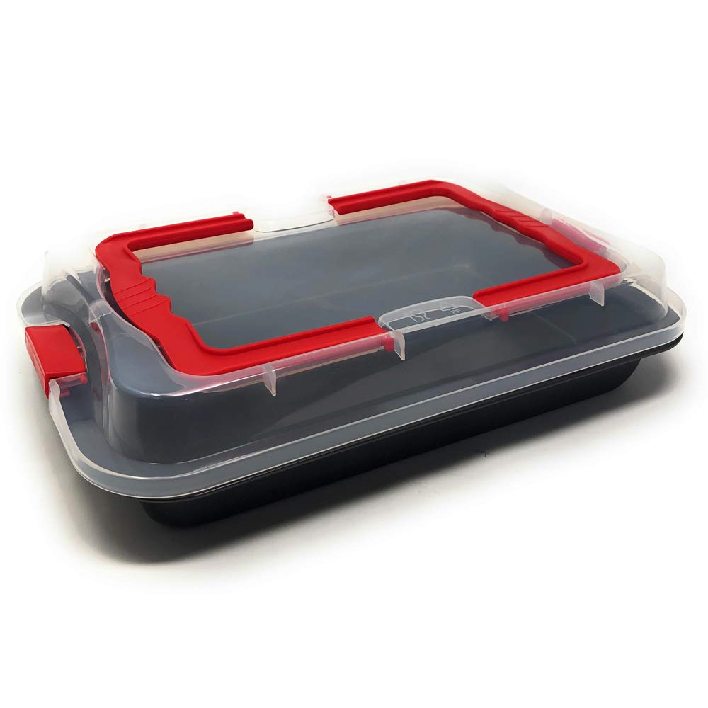 MGE - Teglia da Forno con Coperchio - Lasagnera - Rostiera Rettangolare con Rivestimento Antiaderente - Rostiera per Arrosto in Acciaio al Carbonio - 36 x 23 cm