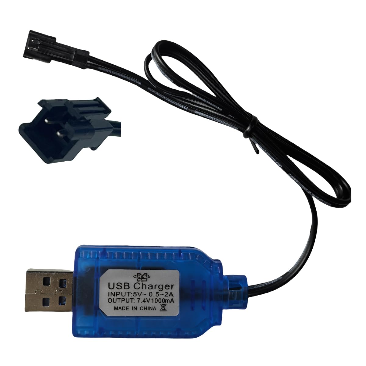 7.4V Lipo Battery RC USB Charger Cable with SM-2PIN Plug Compatible RC Car/RC Plane/RC Tank/RC Boat and Other Remote Control Toys for USB Charger with Battery Protection (1, Blue)