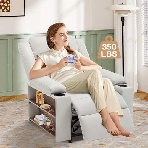 Sillón reclinable cómodo beige con masaje y almacenamiento miniatura 5