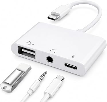 3-in-1 USB C Adapter for iPhone 15 16, USB C to USB-A OTG Adapter with 3.5mm Headphone Jack & PD Fast Charging Port, USB C Splitter for MacBook Pro Air, iPad Pro, Samsung Galaxy S23 S24