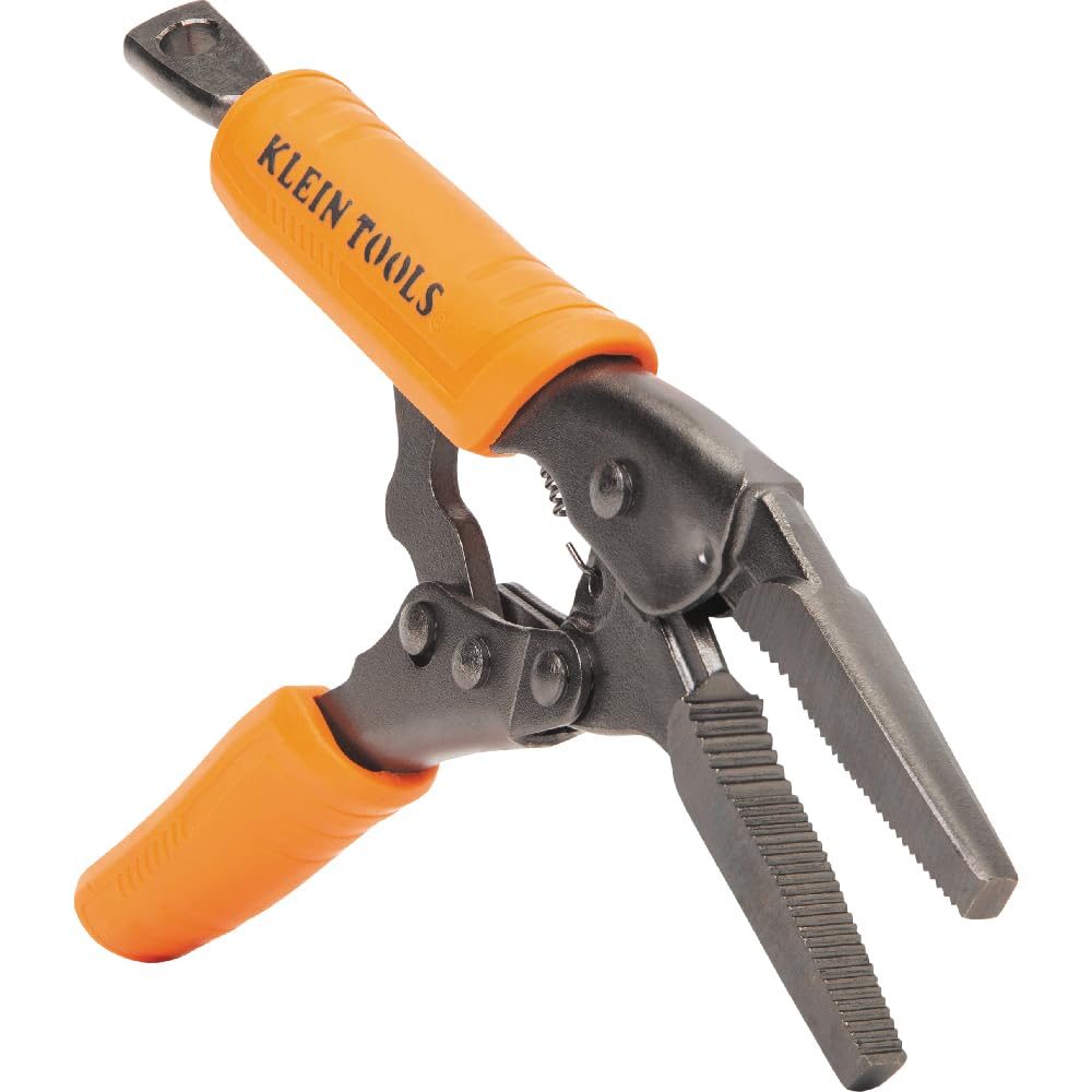 Klein Tools 38665 Juego de alicates de bloqueo, punta larga de 6 pulgadas, mandíbula curvada de 7 y 10 pulgadas, alto par, agarres de topo para sujetar y agarrar, 3 piezas