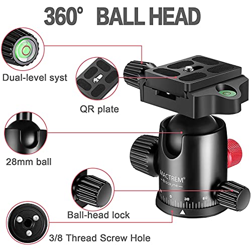 Mactrem 80" Camera Tripod, Dslr Tripod Heavy Duty For Travel, 360 ° Ball Head Professional Aluminum Tripod & Monopod With Carry Bag Compatible With Canon Nikon Sony Camcorder Phone, 33Lb Load #TOP4