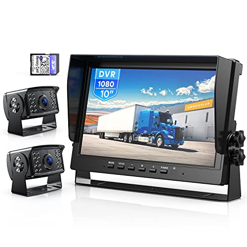 Image of ZEROXCLUB 10 inch HD Backup Camera System Kit, Loop Recording Large Monitor with Wired Rear View Camera, IR Night Vision Waterproof Camera with Safe Parking Lines for Bus, Semi-Truck, Trailer, RV, BY102A