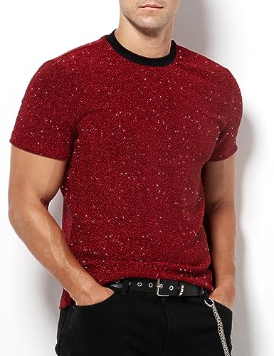 Arjen Kroos Men's Sequin Disco Shirts Short Sleeve Sparkly Rave Hot Tops4