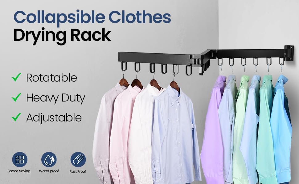 Miniatura 2 de Estante de secado de ropa montado en la pared, plegable, plegable, que ahorra espacio, colgador de ropa plegable y plegable - Tríptico expandible y