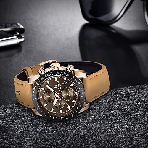 Image of BENYAR Mens Watches Quartz Movement Chronograph Leather Strap Fashion Business Sport Design 30M Waterproof Scratch Resistant Elegant Gifts for Men