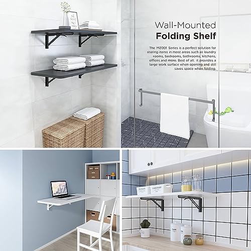 RICOO Shelf Bracket, Premium Heavy Duty Steel Wall Mounted MZ001 L Bracket for Shelves Black, 396x167mm - Image 3