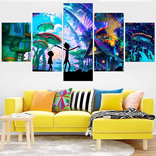 LAHappy 5 Piezas Hangable Impermeable Impresiones En Lienzo Rick Y Morty Cuadro De Arte Pared De...