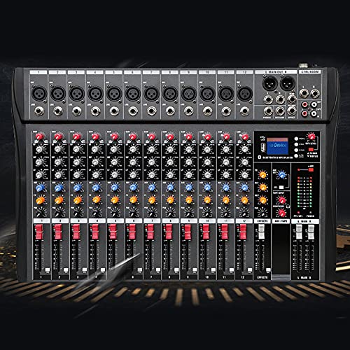 Mixing Console, 48V Phantom Power Stereo Interface Professional Audio Mixer DJ Sound Effects Board Mixing Console Board for Music Studio Recording, Home KTV, Bars (12 Channel Mixer)