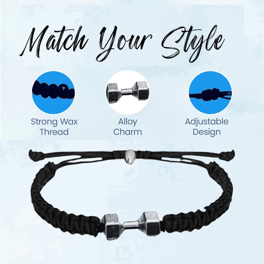 Fitness Bracelet, Motivational Dumbbell Charm Adjustable Bracelet for Men & Women, Exercises Weightlifting, Sports Fitness, Personal Trainer Gift - Image 4