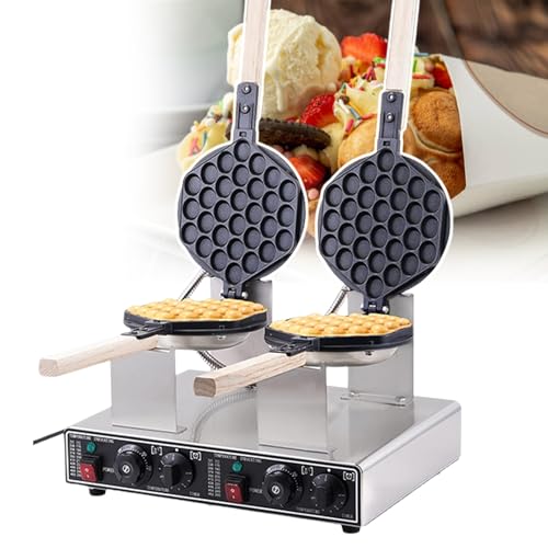 pealiritansemen Gaufrier À Bulles, Machine À Gaufres Commerciale pour Œufs Soufflés De 1400 W avec Poignées en Bois, Gaufrier À Œufs pour Petit-Déjeuner, Déjeuner, Pâtisserie Domestique,DoubleHead