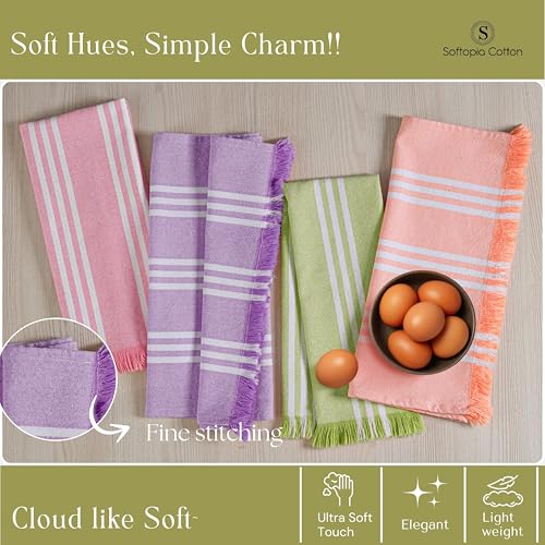 Image of Multi Color Kitchen Towels 4 Pack, 16x26 Inches, Striped Tea Towels, Quick Dry Dishcloth, Absorbent Cleaning Rags, Washable Kitchen Cloths - Rose Pink, Lavender, Green, Orange