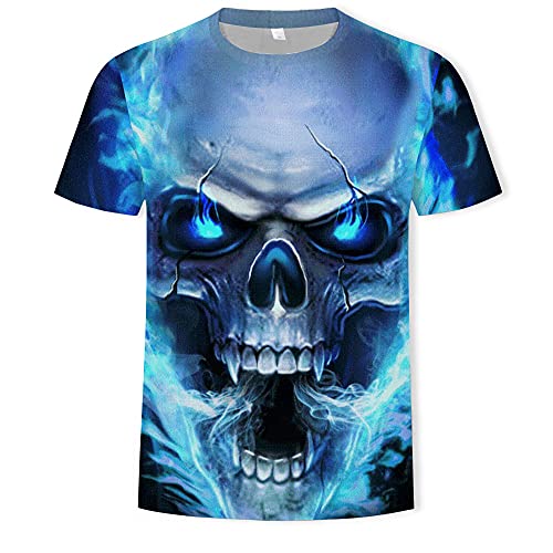 CHSLO Mens 3D Print t-Shirts Summer Men's 3D Printed T-Shirt Skull Colorful Digital Printing Casual Trendy Brand Men's Short-Sleeved T-Shirt Sweatshirt Pullover