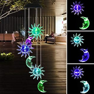 Aceshop Solar Wind Chime Light Color Changing LED Sun Moon Wind Chimes Lamp Hanging Solar Powered Wind Chime Waterproof Solar Mobile Wind Chime Lights for Outdoor Home Patio Yard Garden Decoration