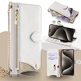 QANKISIS 用の Galaxy S25 FE ケース 手帳型 財布型カバー やらくしーs25fe 携帯カバー マグネット留め 鏡付き 銭入れ ャラクシーs25 fe カバー マグネット式 化粧鏡 カード収納 斜めがけ ストラップ 首掛け PUレザー 肩掛け 横置きスタンド機能 携帯カバー 全面保護 ファッション 6.7インチ（ホワイト）