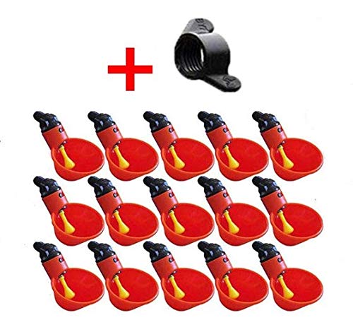 Liusm 15 Pcs Chicken Water Bowls With Nuts, Plastic Poultry Waterer Feeder Breeding Equipment For Chicken Bird Quail Drinker #TOP6