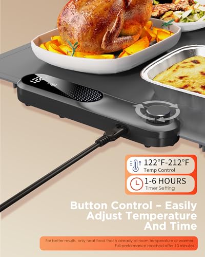 FEPPO Food Warming Mat, 35"x16" Food Warmers for Parties Buffet | Fast Full-Surface Warming Mat for Food with 19 Level Adjustable Temperature and 6 Hours Timer, Roll Up Food Warmer - image 4