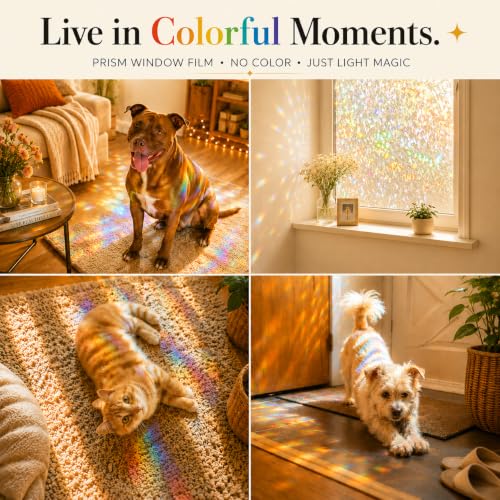 Image of Rainbow Window Privacy Film, Stained Glass Cling, 17.5 inch * 78.7 inch
