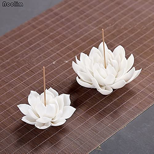 Keramik-Räucherstäbchenhalter mit weißem Lotus, Heimdekoration, Räucherstäbchenhalter, Aromatherapie-Räuchergefäß, Verwendung im Büro-Teehaus_voghion.com