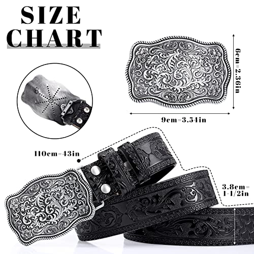 Xuniea Mens Cowboy Western Leather Buckle Belt Engraved Floral Buckle Belt Vintage Embossed, 1-1/2 Inch Wide2