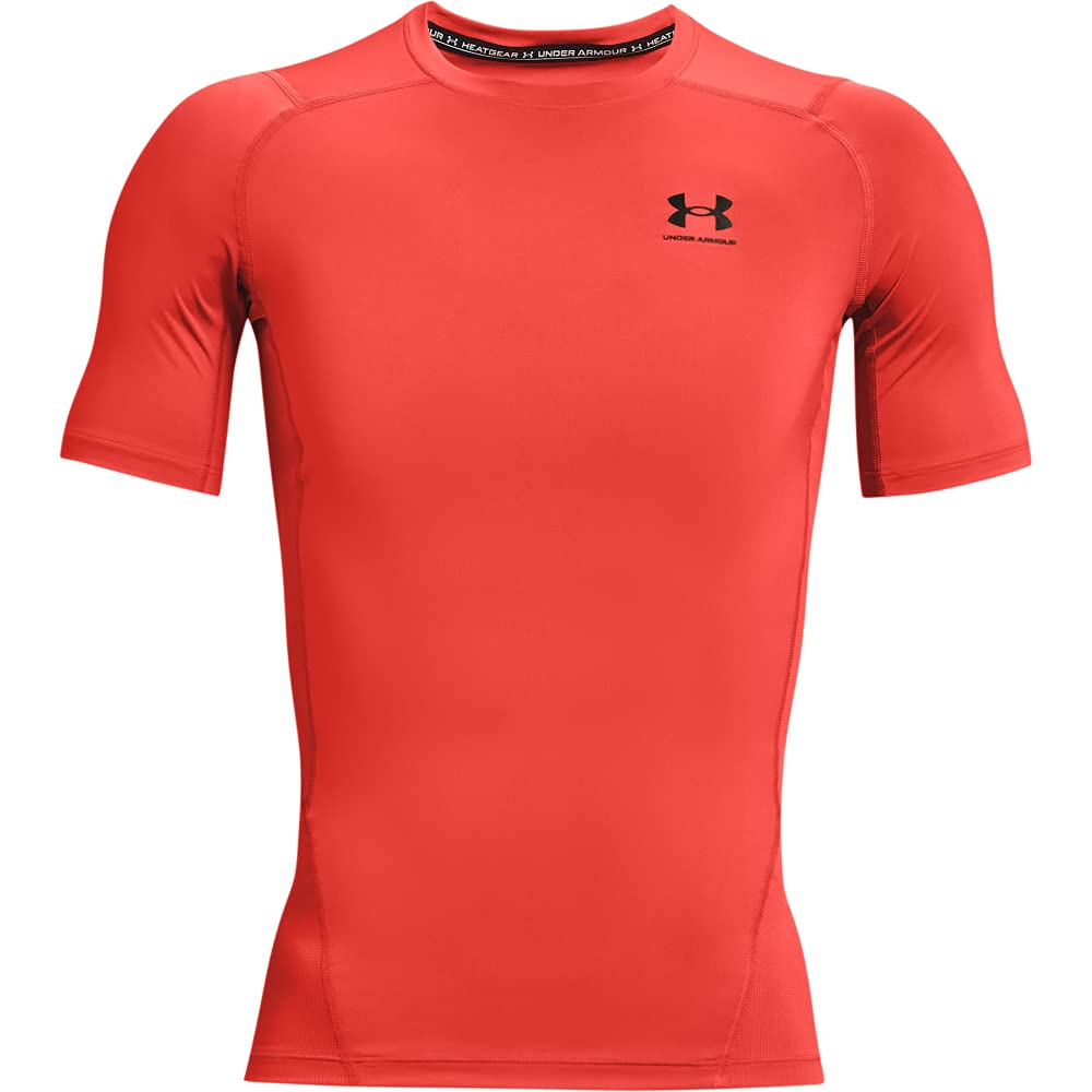 Under Armour Męska koszulka kompresyjna HeatGear z krótkim rękawem, ciemny pomarańczowy (860)/czarny, L, Ciemnopomarańczowy (860)/czarny, L